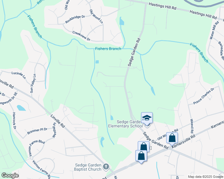 map of restaurants, bars, coffee shops, grocery stores, and more near Sedge Haven Lane in Kernersville