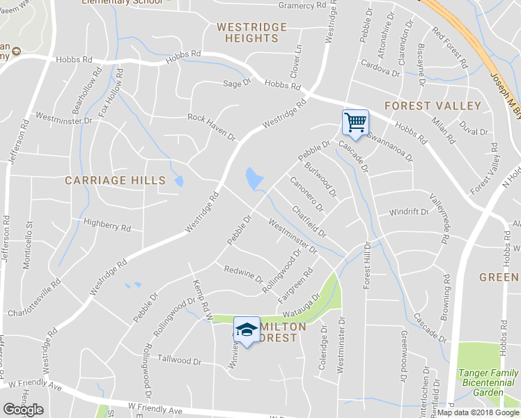 map of restaurants, bars, coffee shops, grocery stores, and more near 1200 Pebble Drive in Greensboro