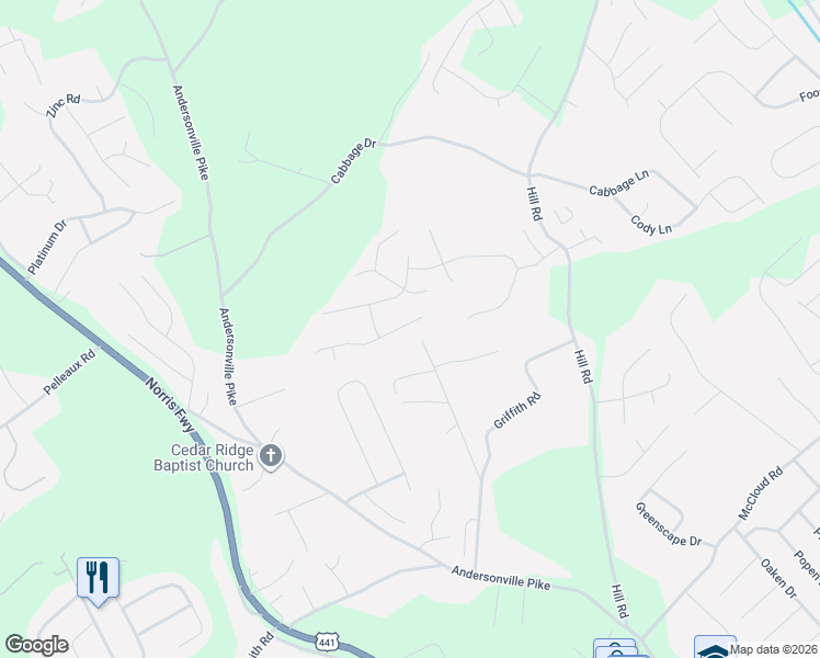 map of restaurants, bars, coffee shops, grocery stores, and more near 4122 Rainbow Hill Lane in Knoxville