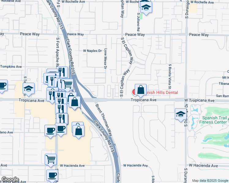 map of restaurants, bars, coffee shops, grocery stores, and more near 9050 West Tropicana Avenue in Las Vegas