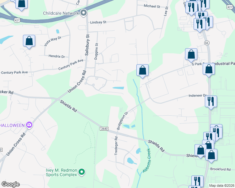 map of restaurants, bars, coffee shops, grocery stores, and more near 548 Thomas Ross Lane in Kernersville