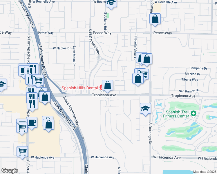 map of restaurants, bars, coffee shops, grocery stores, and more near 8880 West Tropicana Avenue in Las Vegas