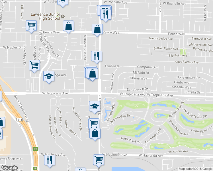 map of restaurants, bars, coffee shops, grocery stores, and more near 8558 Mountain Peak Circle in Las Vegas
