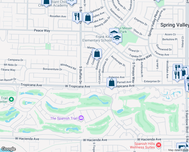 map of restaurants, bars, coffee shops, grocery stores, and more near 7692 Scoby Court in Las Vegas