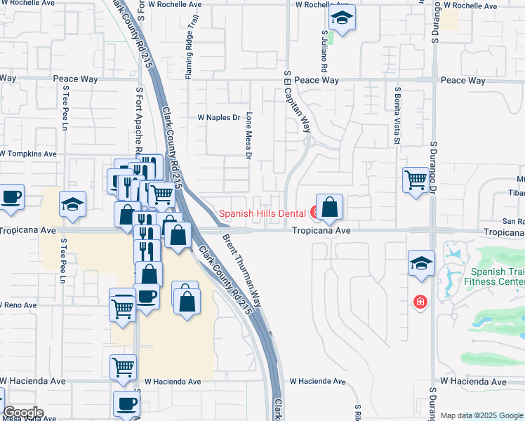 map of restaurants, bars, coffee shops, grocery stores, and more near 9050 West Tropicana Avenue in Las Vegas