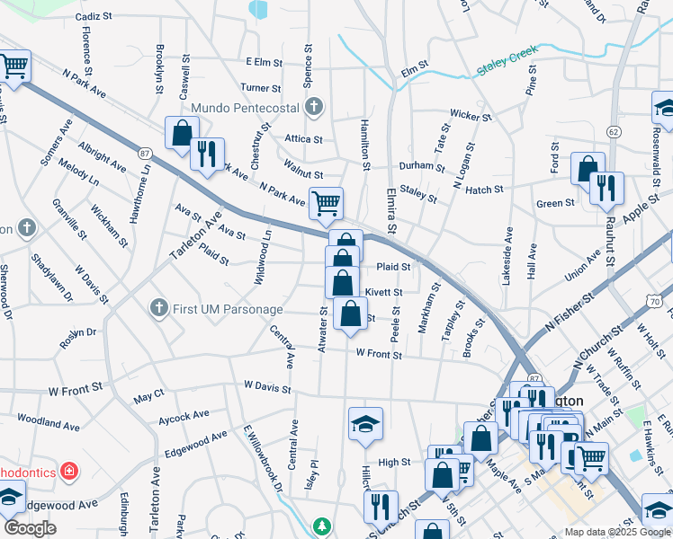 map of restaurants, bars, coffee shops, grocery stores, and more near 816 Plaid Street in Burlington