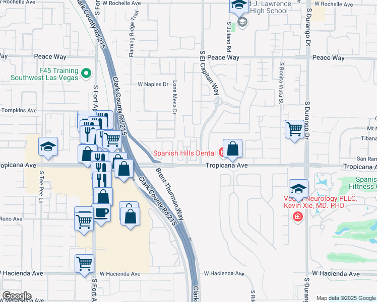 map of restaurants, bars, coffee shops, grocery stores, and more near 9050 West Tropicana Avenue in Las Vegas