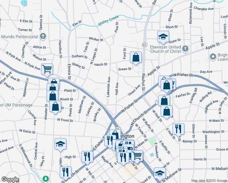 map of restaurants, bars, coffee shops, grocery stores, and more near 226 Hall Avenue in Burlington