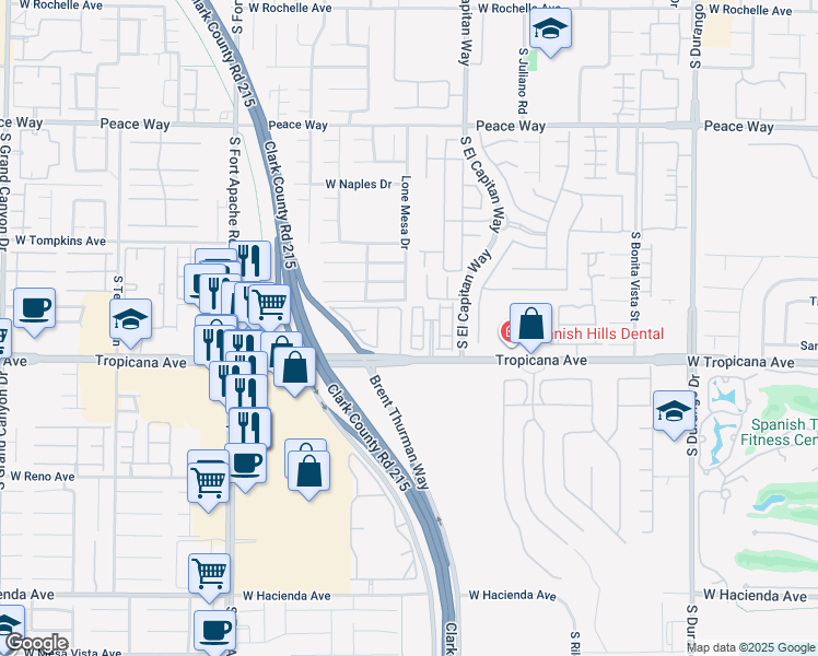 map of restaurants, bars, coffee shops, grocery stores, and more near 9050 West Tropicana Avenue in Las Vegas