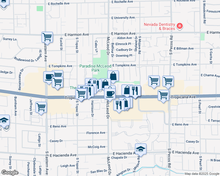 map of restaurants, bars, coffee shops, grocery stores, and more near 4839 West Montara Circle in Las Vegas