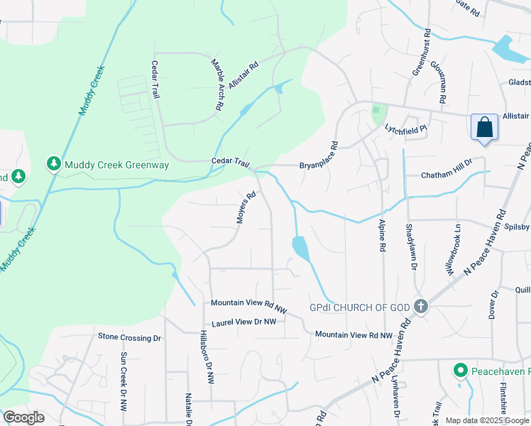 map of restaurants, bars, coffee shops, grocery stores, and more near 210 Cedar Trail in Winston-Salem