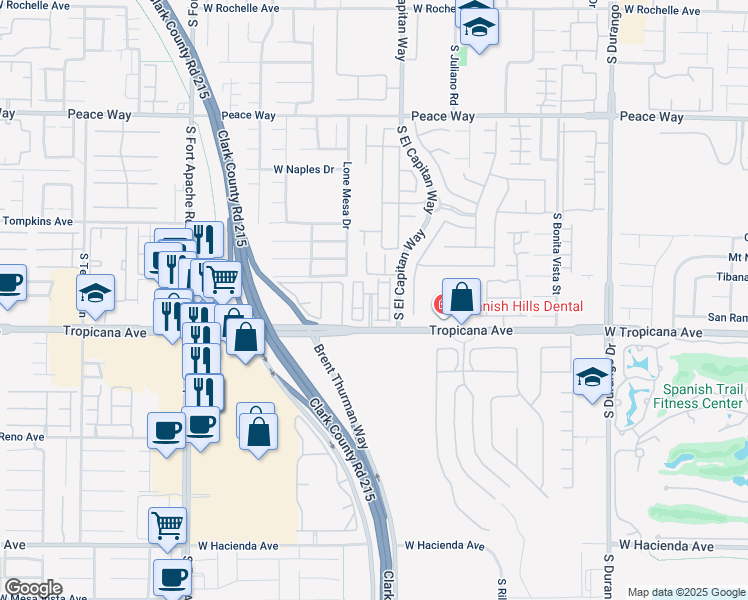 map of restaurants, bars, coffee shops, grocery stores, and more near 9050 West Tropicana Avenue in Las Vegas