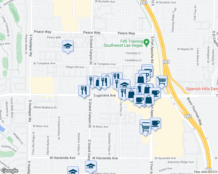 map of restaurants, bars, coffee shops, grocery stores, and more near 9675 Villa Lorena Avenue in Las Vegas