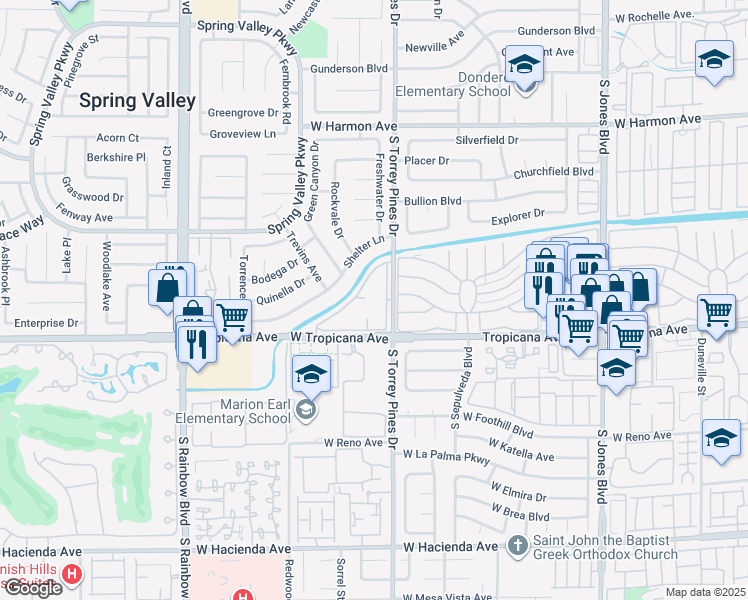 map of restaurants, bars, coffee shops, grocery stores, and more near 4835 South Torrey Pines Drive in Las Vegas