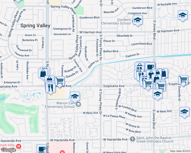 map of restaurants, bars, coffee shops, grocery stores, and more near 379 South Torrey Pines Drive in Las Vegas