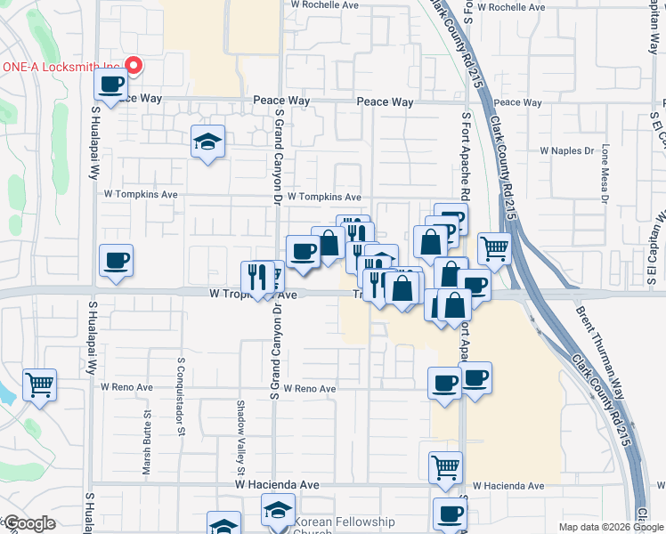 map of restaurants, bars, coffee shops, grocery stores, and more near 9678 West Tropicana Avenue in Las Vegas