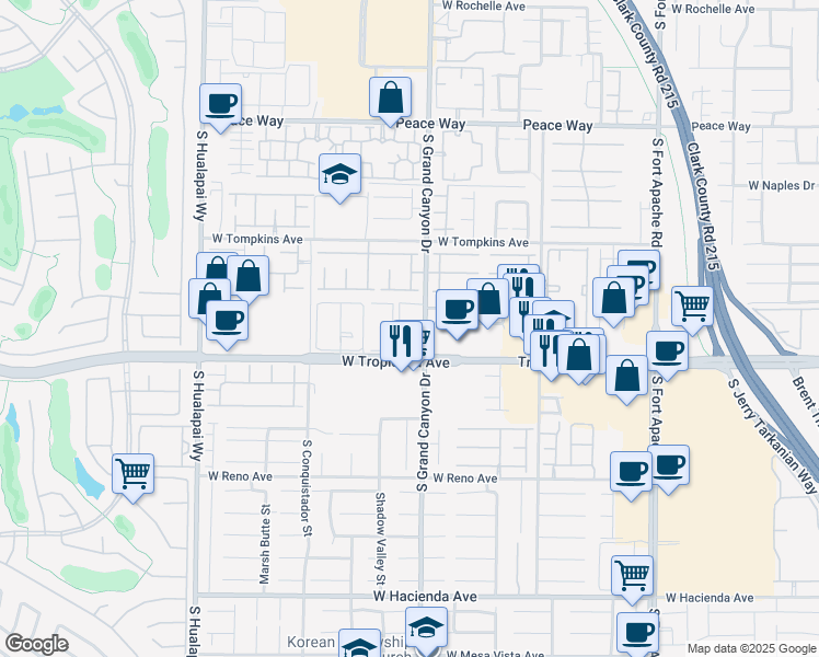map of restaurants, bars, coffee shops, grocery stores, and more near 9830 West Tropicana Avenue in Las Vegas