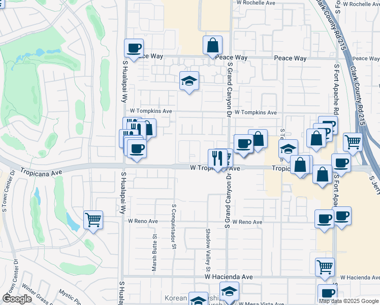 map of restaurants, bars, coffee shops, grocery stores, and more near 9950 West Tropicana Avenue in Spring Valley