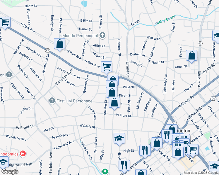 map of restaurants, bars, coffee shops, grocery stores, and more near 816 Plaid Street in Burlington