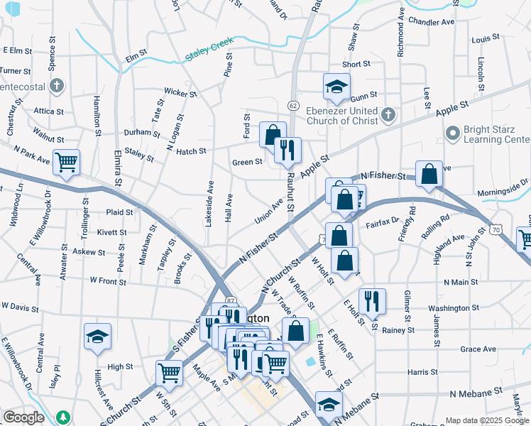 map of restaurants, bars, coffee shops, grocery stores, and more near 310 Union Avenue in Burlington