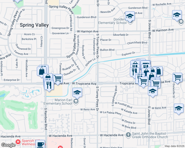 map of restaurants, bars, coffee shops, grocery stores, and more near 379 South Torrey Pines Drive in Las Vegas