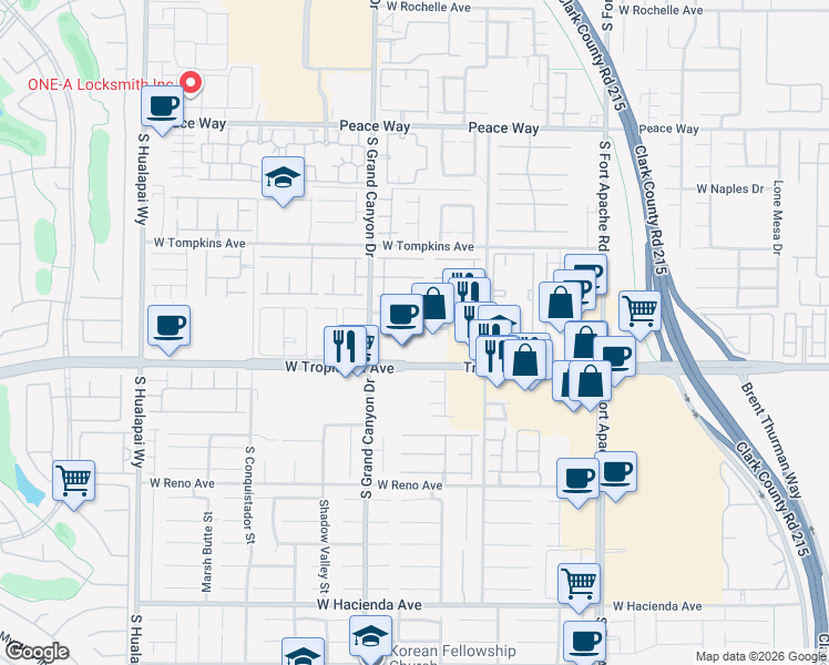 map of restaurants, bars, coffee shops, grocery stores, and more near 9717 Villa Lorena Avenue in Las Vegas