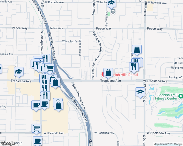 map of restaurants, bars, coffee shops, grocery stores, and more near 9050 West Tropicana Avenue in Las Vegas