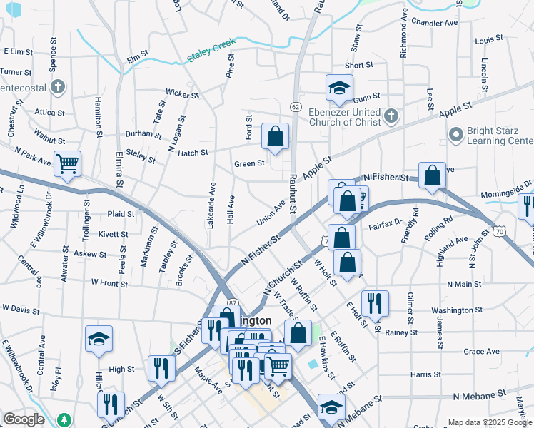 map of restaurants, bars, coffee shops, grocery stores, and more near 310 Union Avenue in Burlington