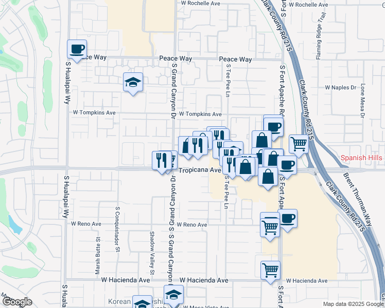 map of restaurants, bars, coffee shops, grocery stores, and more near 9730 West Tropicana Avenue in Las Vegas