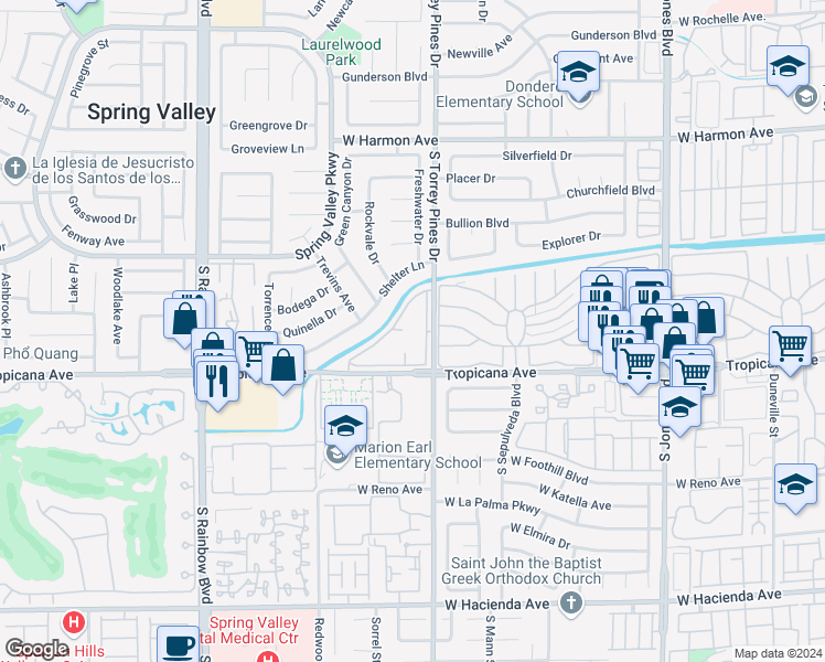 map of restaurants, bars, coffee shops, grocery stores, and more near 4835 South Torrey Pines Drive in Las Vegas