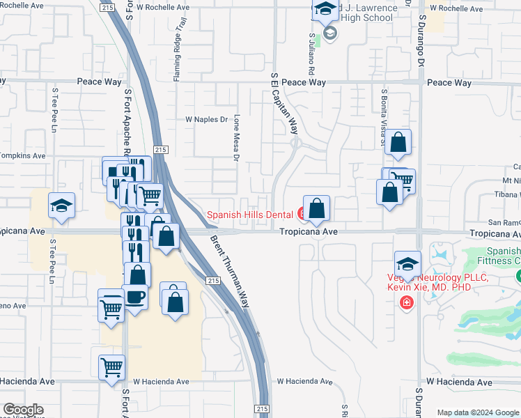 map of restaurants, bars, coffee shops, grocery stores, and more near 9050 West Tropicana Avenue in Las Vegas