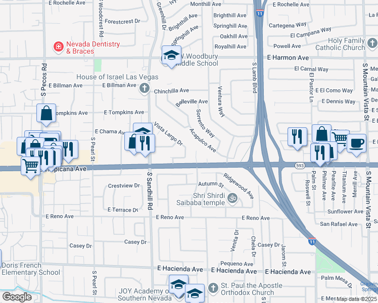 map of restaurants, bars, coffee shops, grocery stores, and more near 4850 Aveneda Grande in Las Vegas