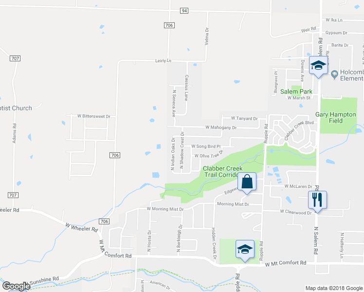 map of restaurants, bars, coffee shops, grocery stores, and more near 2656 North Shadow Crest Drive in Fayetteville