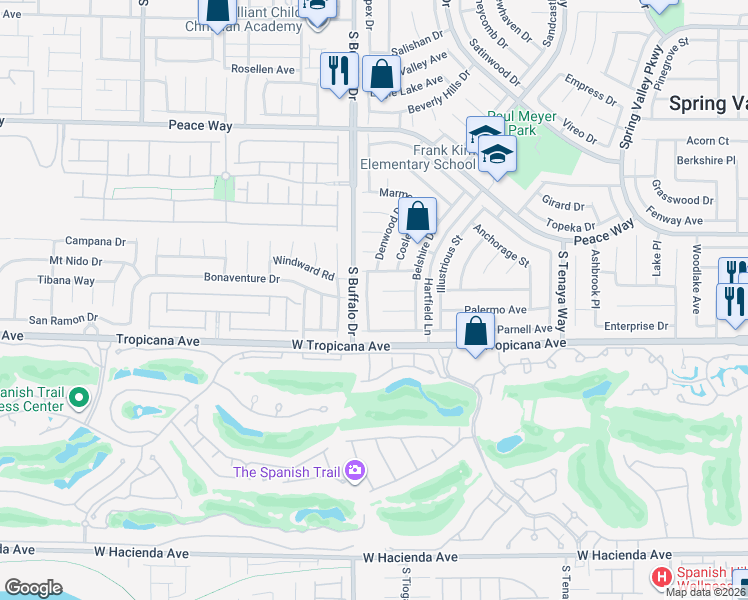 map of restaurants, bars, coffee shops, grocery stores, and more near 7751 Scoby Court in Las Vegas
