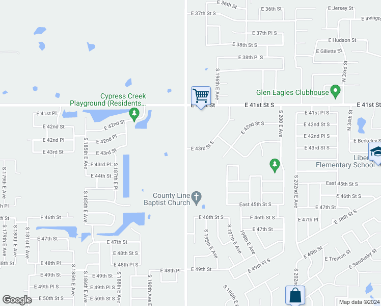 map of restaurants, bars, coffee shops, grocery stores, and more near 4402 North 23rd Street in Broken Arrow
