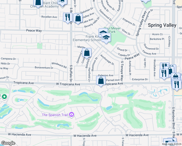 map of restaurants, bars, coffee shops, grocery stores, and more near 4860 Illustrious Street in Las Vegas