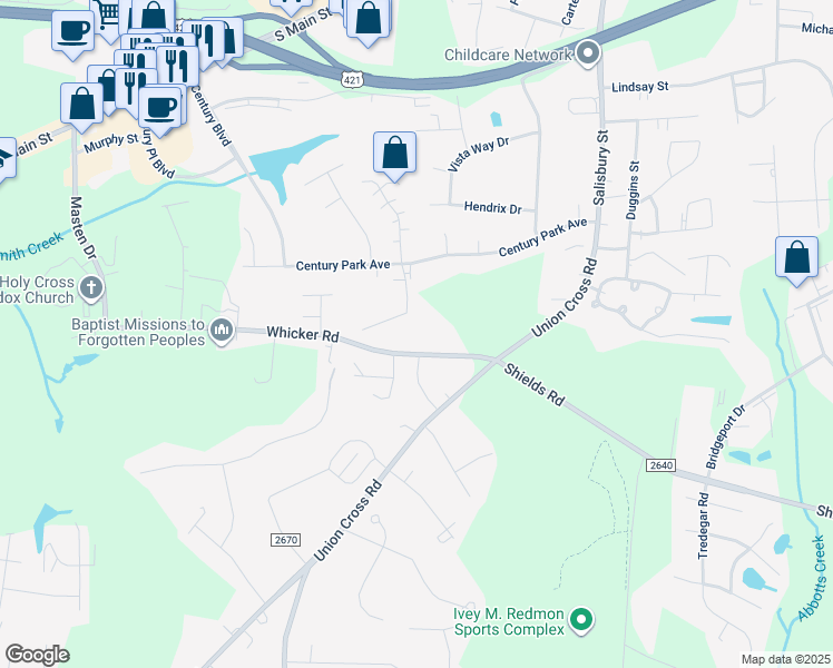 map of restaurants, bars, coffee shops, grocery stores, and more near 559 Brookside Court in Kernersville