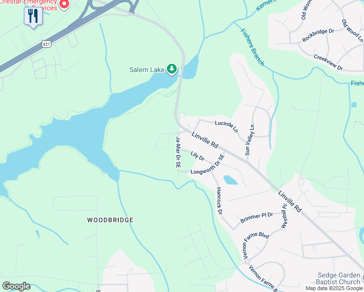 map of restaurants, bars, coffee shops, grocery stores, and more near 355 Ja-Mar Drive Southeast in Kernersville