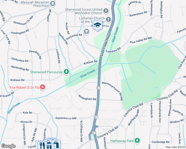 map of restaurants, bars, coffee shops, grocery stores, and more near 4850 Silas Creek Parkway in Winston-Salem