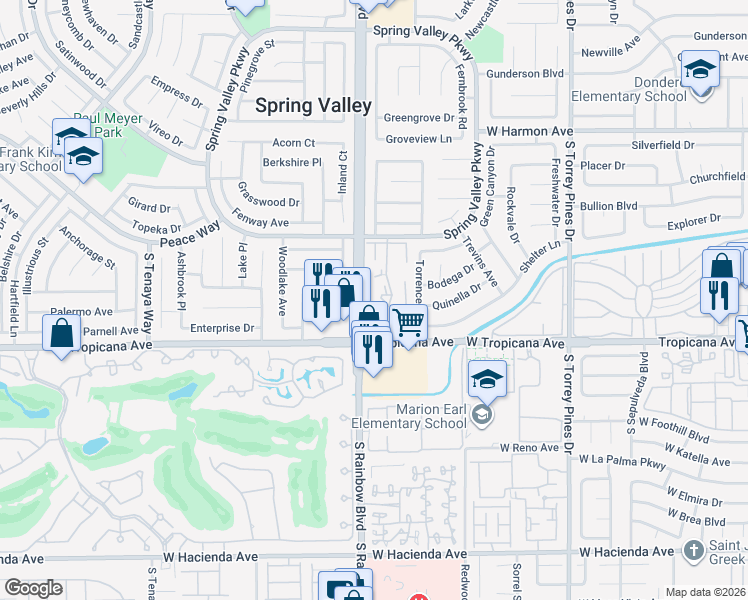 map of restaurants, bars, coffee shops, grocery stores, and more near 4805 Nara Vista Way in Las Vegas
