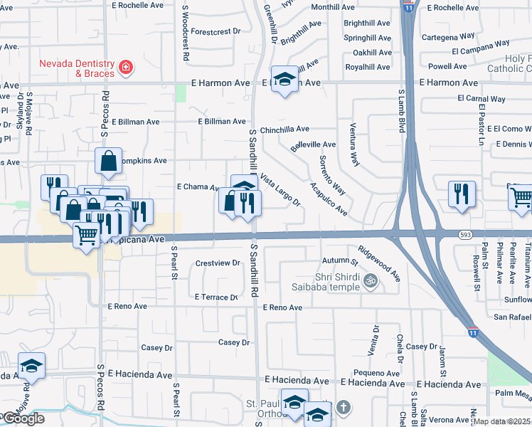 map of restaurants, bars, coffee shops, grocery stores, and more near 3831 Calle De Benito in Las Vegas