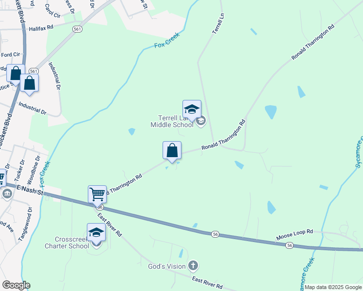 map of restaurants, bars, coffee shops, grocery stores, and more near 253 Ronald Tharrington Road in Louisburg