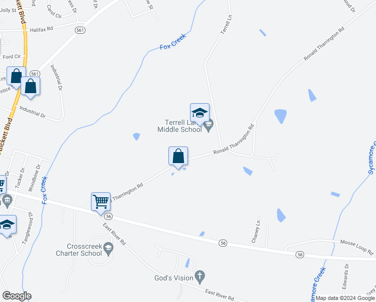 map of restaurants, bars, coffee shops, grocery stores, and more near 253 Ronald Tharrington Road in Louisburg