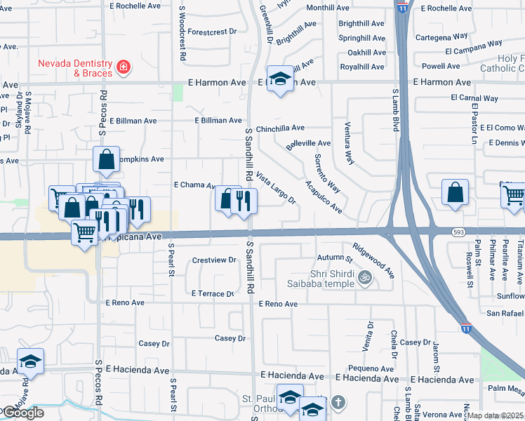 map of restaurants, bars, coffee shops, grocery stores, and more near 3831 Calle De Benito in Las Vegas