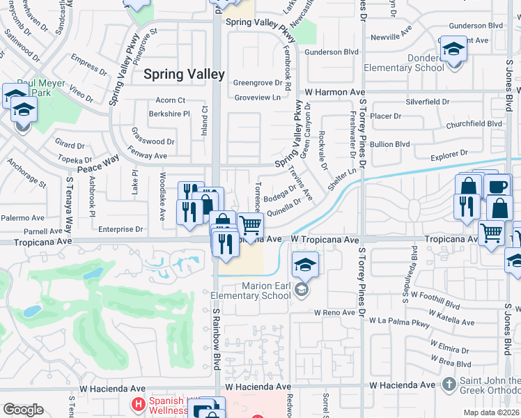 map of restaurants, bars, coffee shops, grocery stores, and more near 4771 Torrence Drive in Las Vegas