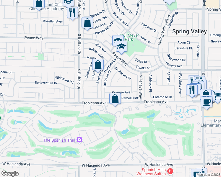 map of restaurants, bars, coffee shops, grocery stores, and more near 4804 Illustrious Street in Las Vegas