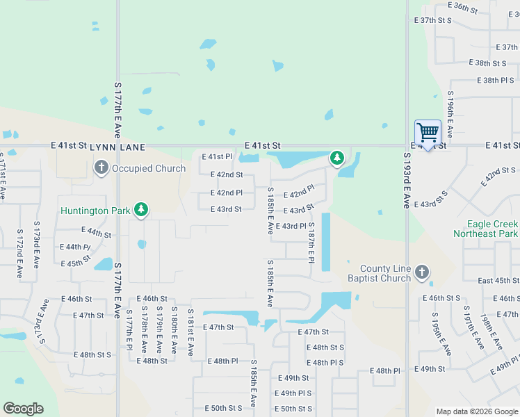 map of restaurants, bars, coffee shops, grocery stores, and more near 4224 South 185th East Avenue in Tulsa