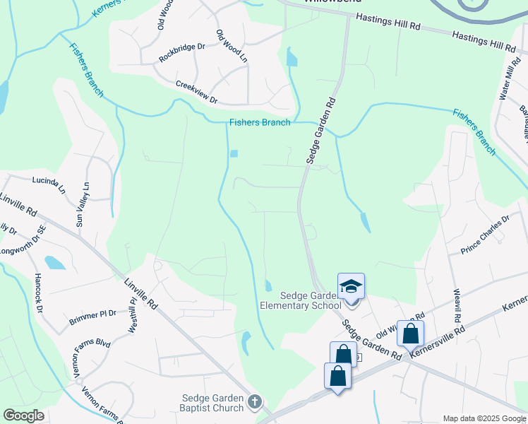 map of restaurants, bars, coffee shops, grocery stores, and more near Sedge Haven Lane in Kernersville