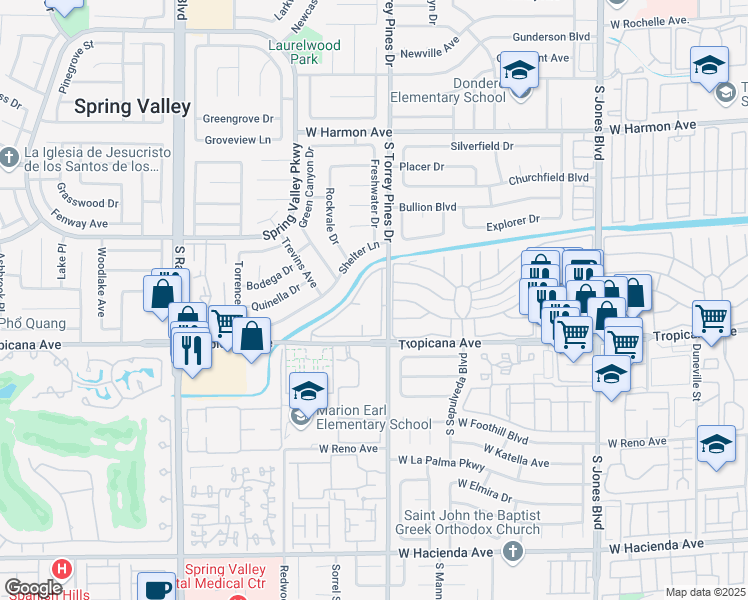 map of restaurants, bars, coffee shops, grocery stores, and more near 4805 South Torrey Pines Drive in Las Vegas