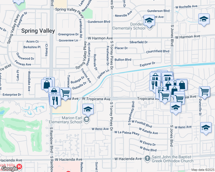 map of restaurants, bars, coffee shops, grocery stores, and more near 4805 South Torrey Pines Drive in Las Vegas
